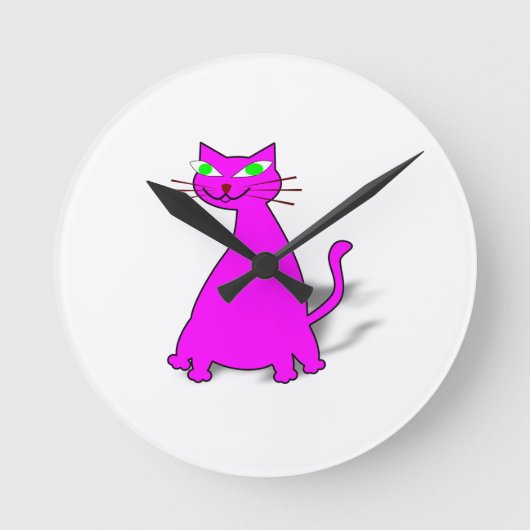 ピンクの脂肪質猫 ラウンド壁時計 (正面)