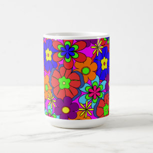 ピンクの腰回りが大きなレトロの花 コーヒーマグカップ