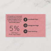 ピンクの自家製ソープとキャンドルの上の白フローラ 名刺 (裏面)