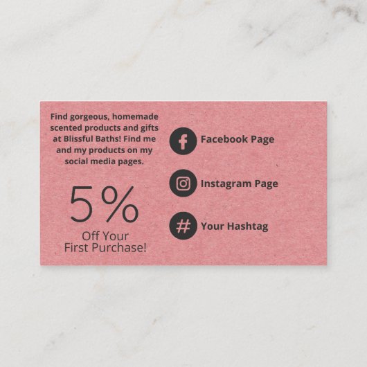 ピンクの自家製ソープとキャンドルの上の白フローラ 名刺 (裏面)