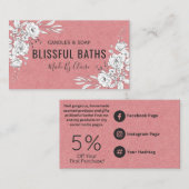 ピンクの自家製ソープとキャンドルの上の白フローラ 名刺 (正面/裏面)