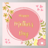 ピンクの自然な幸せな母の日 箔ポスター (正面)