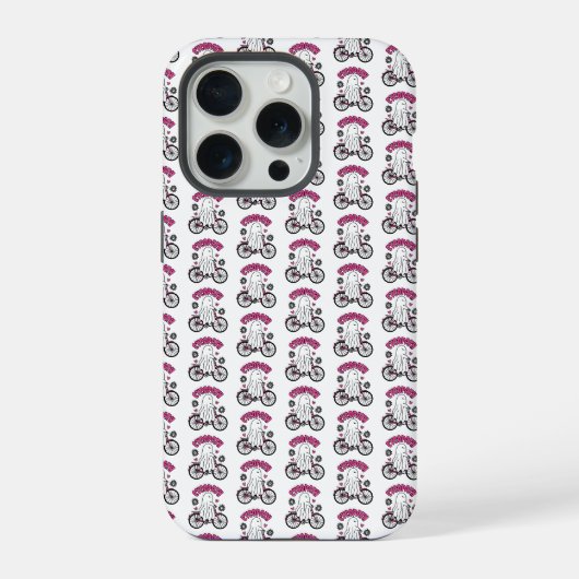 ピンクの自転車に乗るハロウィーンの幽霊 Cycopath iPhoneケース (裏面)