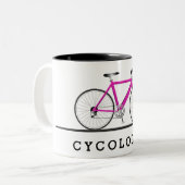 ピンクの自転車を持つ嚢胞学者文字 ツートーンマグカップ (正面左)