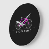 ピンクの自転車付き文字 ラージ壁時計 (傾斜)