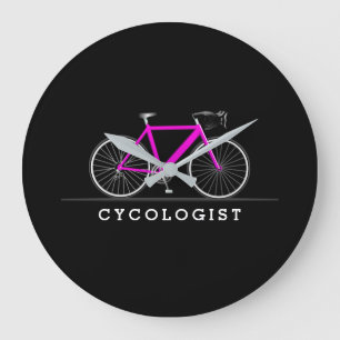 ピンクの自転車付き文字 ラージ壁時計