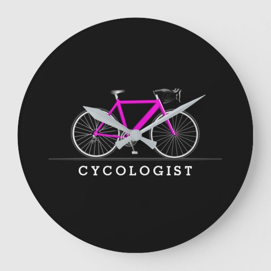 ピンクの自転車付き文字 ラージ壁時計 (正面)