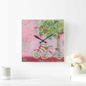 ピンクの自転車 スクエア壁時計 (ホーム)