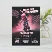 ピンクの自転車BMXレーシング 誕生日ガール 招待状 (スタンド正面)