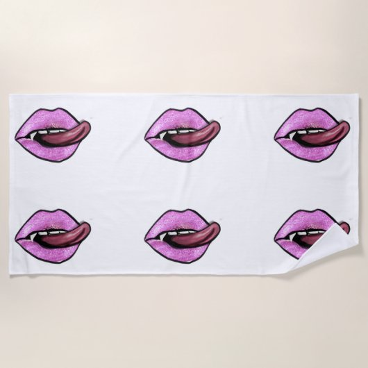 ピンクの舌と唇 ビーチタオル (正面)