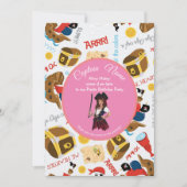 ピンクの船と宝物パーティー　海賊の招待状 招待状 (正面)