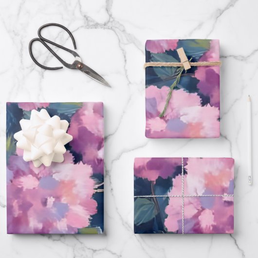 ピンクの色あいのアジサイの花 ラッピングペーパーシート (正面)