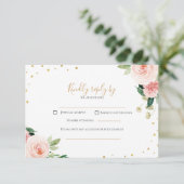 ピンクの色あせた金色の牡丹の花の結婚式RSVPカード 出欠カード (スタンド正面)