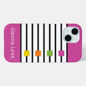 ピンクの色ブロックと黒のストライプのモノグラム Case-Mate iPhoneケース (裏面 (横))