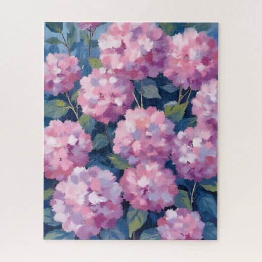 ピンクの色合いが可愛いアジサイの花の水彩画 ジグソーパズル (縦)