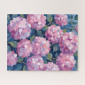 ピンクの色合いが可愛いアジサイの花の水彩画 ジグソーパズル (横)