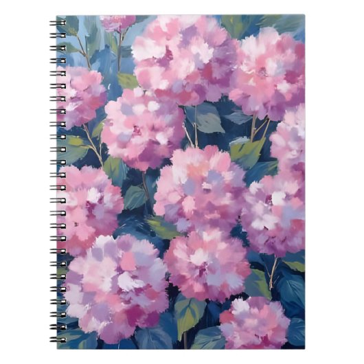 ピンクの色合いが可愛いアジサイの花の水彩画 ノートブック (正面)