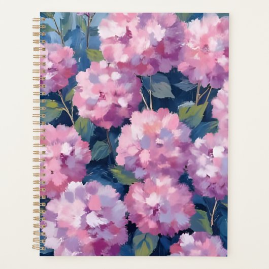 ピンクの色合いが可愛いアジサイの花の水彩画 プランナー手帳 (正面)
