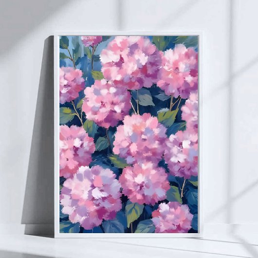 ピンクの色合いが可愛いアジサイの花の水彩画 ポスター
