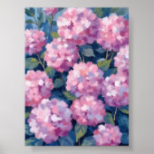 ピンクの色合いが可愛いアジサイの花の水彩画 ポスター (正面)