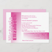 ピンクの色合いのバット・ミツバ祭 招待状 (正面/裏面)