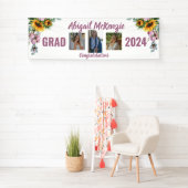 ピンクの芍薬とひまわりの卒業バナー 横断幕 (インサイチュ)