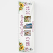 ピンクの芍薬とひまわりの卒業バナー 横断幕 (縦)