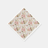 ピンクの芍薬とセージの植物画フラワーパターンアート スタンダードカクテルナプキン (角)