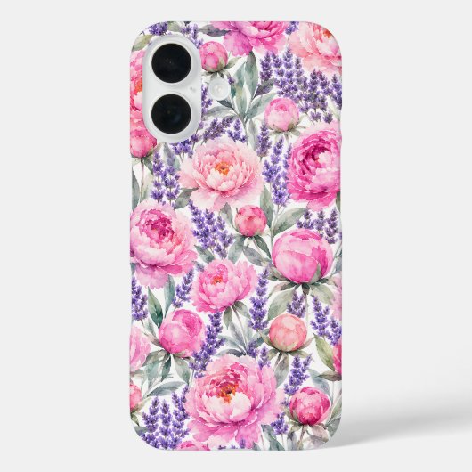 ピンクの芍薬とラベンダーの水彩花柄 Case-Mate iPhoneケース (裏面)