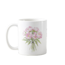 ピンクの芍薬とリボンの陶器マグカップ