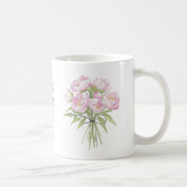 ピンクの芍薬とリボンの陶器マグカップ コーヒーマグカップ