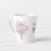 ピンクの芍薬とリボンの陶器マグ カフェラテマグ (左アングル)