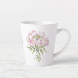 ピンクの芍薬とリボンの陶器マグ カフェラテマグ