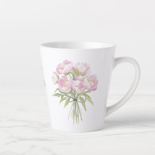 ピンクの芍薬とリボンの陶器マグ カフェラテマグ (右)