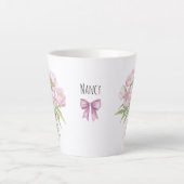 ピンクの芍薬とリボンの陶器マグ カフェラテマグ (正面)