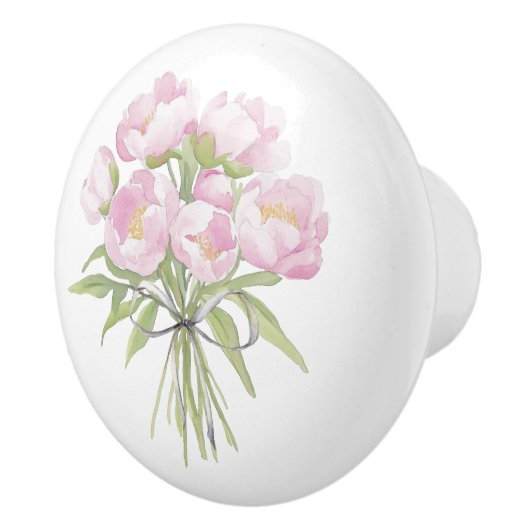 ピンクの芍薬とリボン セラミックノブ (右)