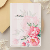 ピンクの芍薬とローズゴールドのEid Mubarak フローラルデザイン 箔シーズンカード
