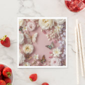 ピンクの芍薬と蝶々 スタンダードランチョンナプキン (インサイチュ)