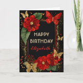 ピンクの芍薬と蝶の誕生日 カード (正面)