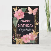 ピンクの芍薬と蝶の誕生日 カード (正面)