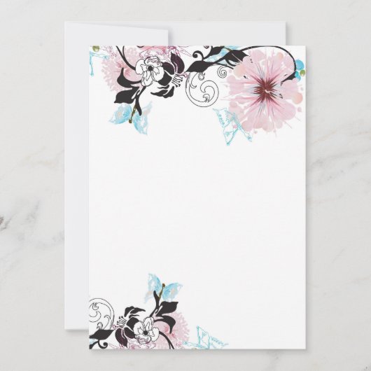 ピンクの芍薬と青い蝶の招待状 招待状 (正面)
