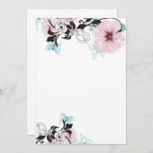 ピンクの芍薬と青い蝶の招待状 招待状 (正面/裏面)