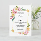 ピンクの芍薬と黄色の水仙の結婚式招待状 招待状 (スタンド正面)