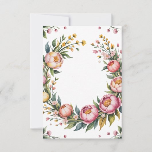 ピンクの芍薬と黄色の花のウェディング セーブザデート (裏面)