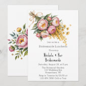 ピンクの芍薬と黄色の花のブライズメイドのランチ 招待状 (正面/裏面)
