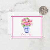 ピンクの芍薬のシノワズリーフラワーベース Thank You  ノートカード (正面/裏面インサイチュ)