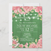 ピンクの芍薬のストリングライト 春の新築祝いパーティー 招待状 (正面)