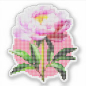 ピンクの芍薬のドットモザイクフラワー シール (正面)