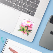 ピンクの芍薬のドットモザイクフラワー シール (ノートパソコンとiPhone)