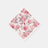 ピンクの芍薬のバラの水彩花柄ガーデン スタンダードカクテルナプキン (角)